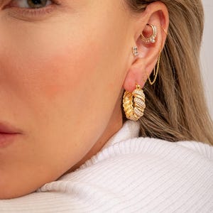 24K Gold Plated Hoop Earrings for Women, 925 Sterling Silver with Zircon, Modern Jewelry, Elegant Gift for Her, Gold Hoops, Wedding Gift
