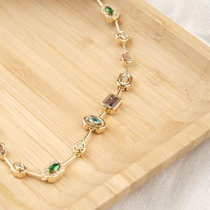 Multi Stone Choker Necklace With Emerald Accents, Gold Plated Adjustable Statement Jewelry, Multicolor Gemstone-Inspired Gift For Women
