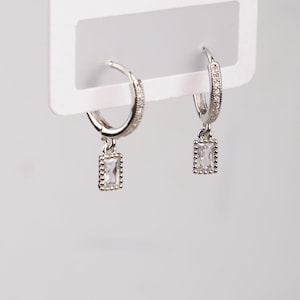 Silver Minimal Emerald Hoop Earrings For Women, Elegant Timeless Style, Hypoallergenic Jewelry In Brass