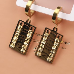 Gold Roman Number Multifunctional Earrings, Bold Hellenic Jewelry For Women, Everyday Hypoallergenic Style In Brass