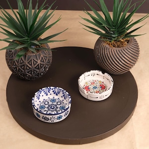 Handmade Anatolian Ceramic Ashtray Set: Boho Mandala Decor