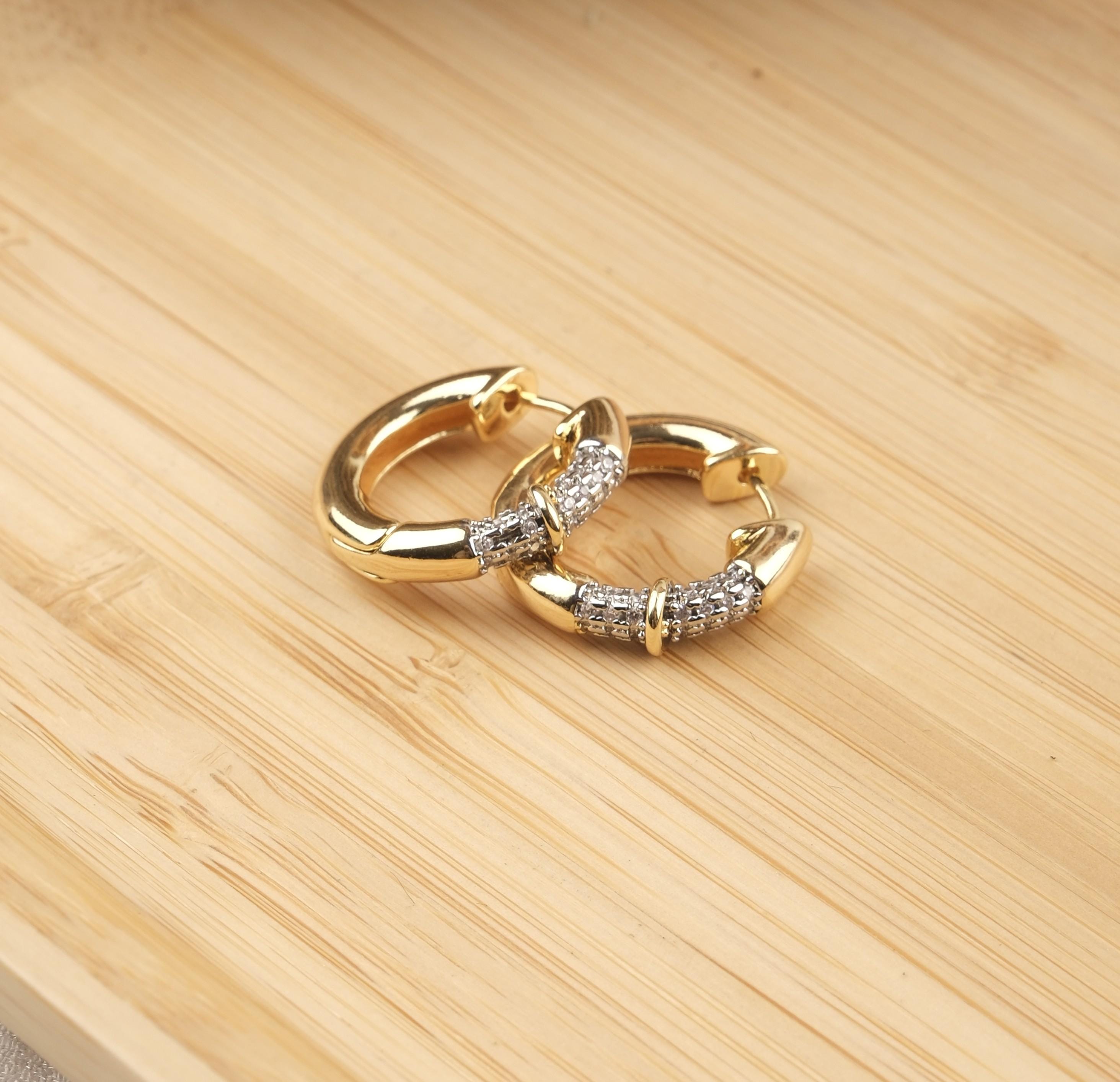 Gold Plated Baguette Crystal Hoop Earrings: Hypoallergenic Silver Touch