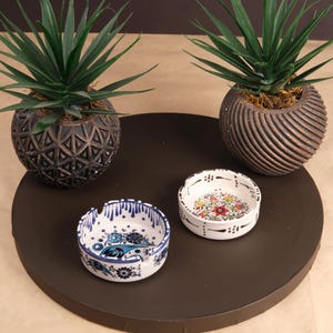 Handmade Ceramic Ashtrays Set: Blue & White Mandala, Anatolian Decor