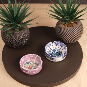 Handmade Ceramic Ashtray Set: Blue & White Mandala, Anatolian Decor