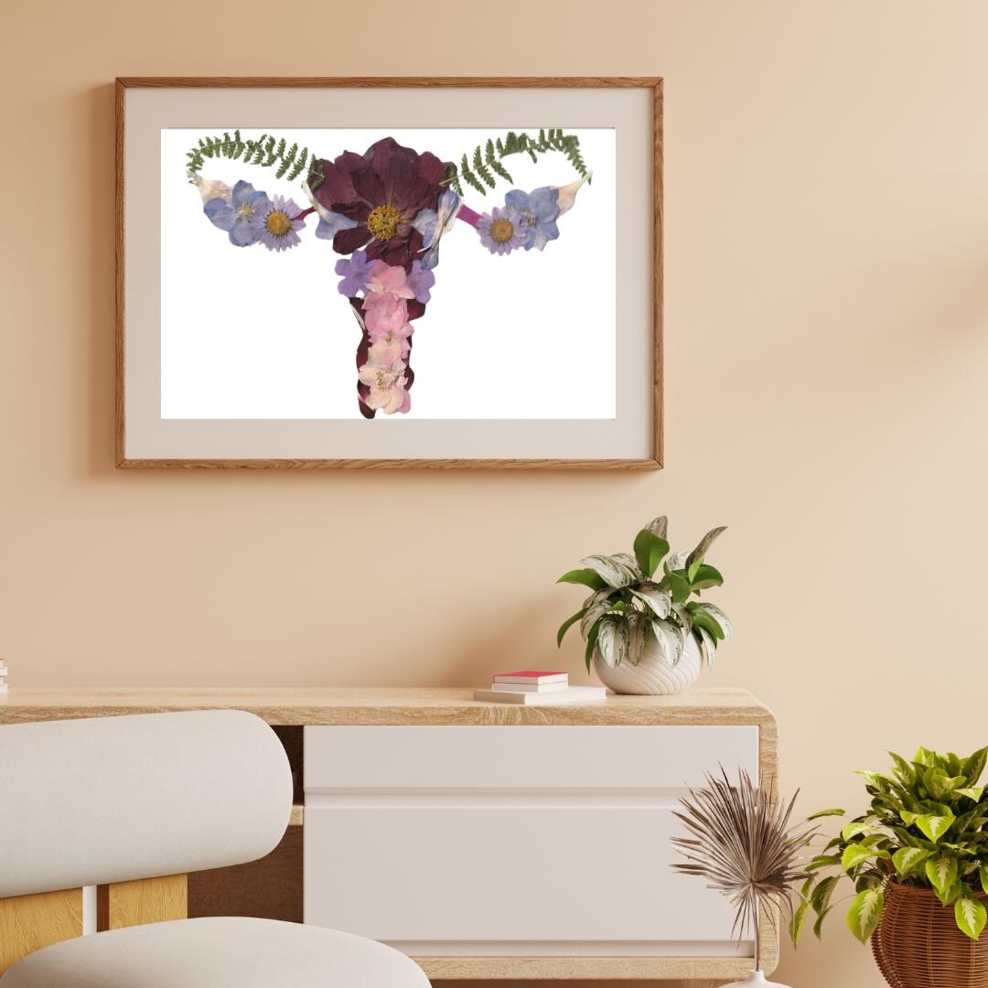 Pressed Flower Uterus Wall Art Print - Feminine Botanical Anatomy Decor ...
