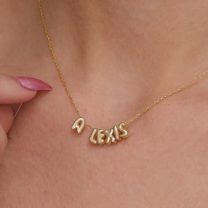 Collar con inicial de oro de 14 quilates, collar con letra, collar con letra de oro, collar con globo, regalo de Navidad, collar con letra de burbuja 3D, regalo para ella