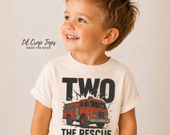 Peutershirt brandweerwagen, Two The Rescue verjaardagsshirt, kindershirt brandweerman, outfit tweede jarige, leuk topcadeau vrachtwagenfeest