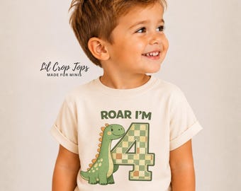 Roar I'm 4 Birthday Shirt, Dinosaurier 4.Geburtstag Shirt, vierjähriges Dino Party T-Shirt, Kleinkind-Geburtstags-Outfit