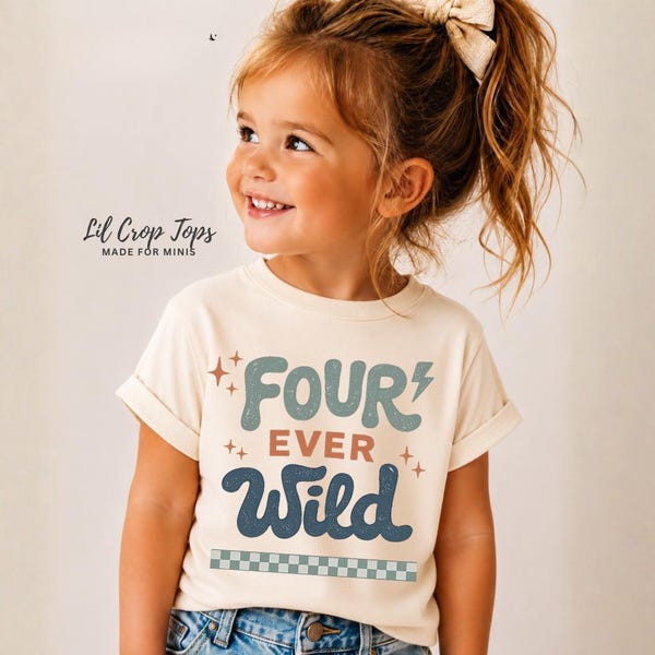 Camiseta de cumpleaños "Four Ever Wild" / Camiseta de 4.º cumpleaños para niño / Traje de cumpleaños "Four Ever Wild" / Camiseta de cumpleaños para niño pequeño / Camiseta de cumpleaños para niño de 4 años