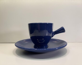 Vintage Fiesta Cobalt Blue Demitasse Stick Handle Cup and Saucer