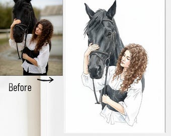 Custom Horse Portrait from Photo | Watercolor Style Pet Illustration | Personalized Equestrian Gift | Animal Art Printable