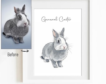 Retrato de mascota en acuarela personalizado: conejo, cobaya, arte de animales pequeños