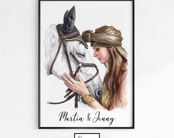 Ritratto di cavallo personalizzato ad acquerello - Illustrazione artistica equina dipinta a mano da foto (stile equestre tradizionale)