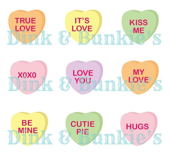 Conversation Hearts Clipart Set | Etsy