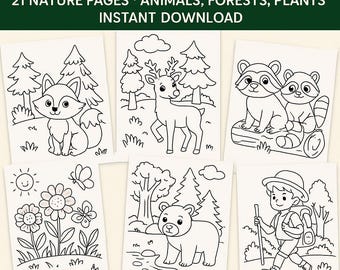 Nature Coloring Book for Kids – 21 Animal & Outdoor Pages | Printable PDF