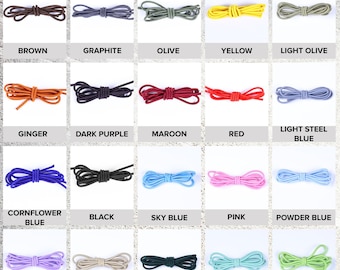 May include: A grid of twenty coiled cords in various colors, each labeled with its corresponding name: brown, graphite, olive, yellow, light olive, ginger, dark purple, maroon, red, light steel blue, cornflower blue, black, sky blue, pink, powder blue, lavender, beige, forest green, light turquoise, and light green. The title reads CHOOSE CORD COLOR.