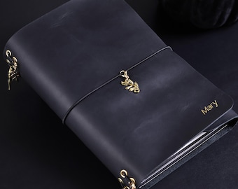 Trifold Leather Journal –  Handmade Cover for FN, A6, A5, A4 Notebook