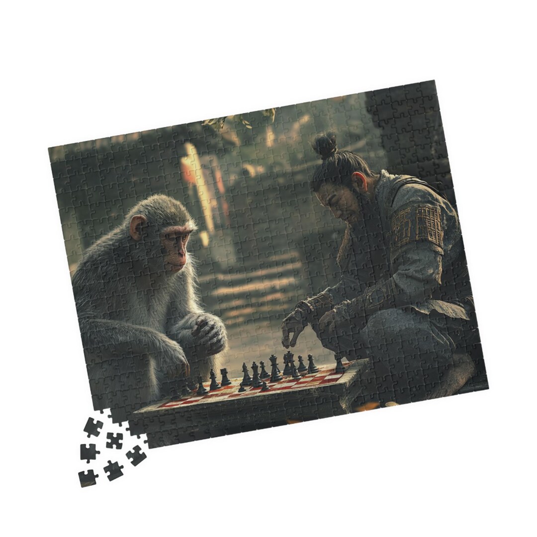 Monkey Chess Set Monkey Playing Chess With Samurai Puzzle (110 252 520 1014-piece) for ...
