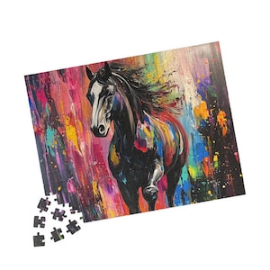 Colorful Retro Vintage Horse Art Puzzle, Vibrant Horse Jigsaw, Puzzle for Horse Lovers, Unique Gift for Hobbyists, Home Decoration, Family!