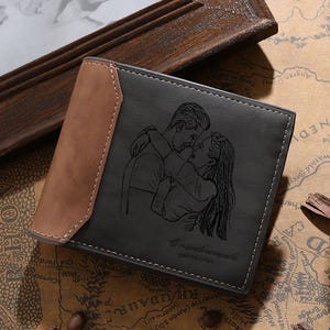 Personalisierte Leder Herren Geldbörse, kundenspezifisches Foto Minimalist gravierte Geldbörsen für Männer, Geschenk für Jahrestag, Papa, Freund, Ihn, Ehemann, Vater
