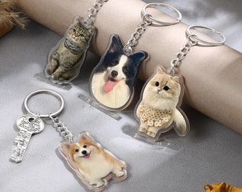 Custom Photo Acrylic Keychain,Personalized Pet Portrait Keychain,Pet Photo Keychain, Memorial Gift, Cat Dog Gift for Her Him,Birthday Gift
