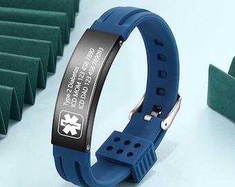Waterproof Silicone Medical Alert Bracelet, Sport Medical Bracelet, Adjustable ID Bracelet, Health Emergency Bracelet for Men & Women
