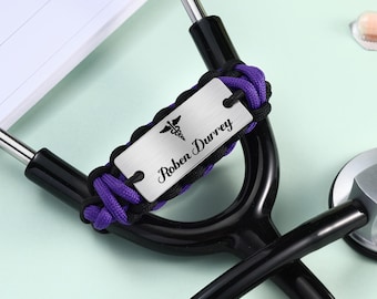 Stethoscope ID Tag,Personalized Stethoscope Name Tag with Braided rope,Custom Stethoscope Charms,Nurse Gift,Nursing Student Gift,Doctor Gift
