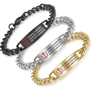 Gegraveerde medische armband, gepersonaliseerde medische waarschuwingsarmband, aangepaste medische armband voor dames, medische sieraden van ICE, cadeau voor haar, cadeau voor man