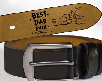 Gepersonaliseerde leren riem voor papa, handgemaakte aangepaste riem voor hem, beste vader ooit, vuiststoot vader en kinderen, cadeau voor man, vaderdagcadeau
