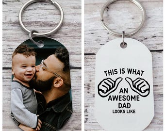 Personalised Picture Keychain, Laser Engraved Photo Keyring, Custom Name Keyring,Fathers Day Gift For Him,Gift For New Dad,Custom Photo Gift
