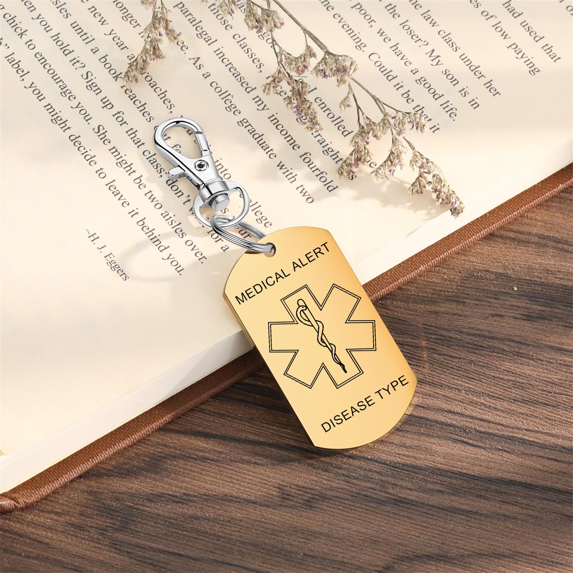 Internal Medical Keychains Custom Medical Keychain for Women Men,engraved Emergency Alert ID ...