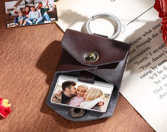 Custom Leather Keychain with Photo, Personalized Key Chain for Him,Metal Tag Photo Keychain,Car Key ring,Unique Photo Gift Ideas For Men