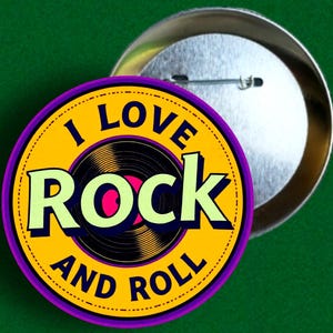I Love Rock And Roll ボタンピン クラシックロックバッジ 70年代ロックピン 音楽愛好家への誕生日プレゼント レトロバンドアートボタン ロックミュージックバックパックピン