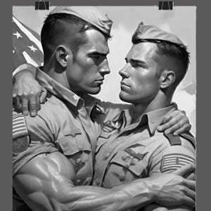 Gay Male Paar Wand Poster LGBTQ Pride Queer Wanddekor Gay Militär Freund Geburtstagsgeschenk Gay Pride Muskulöser Beefcake Männer Gay Interesse Kunst