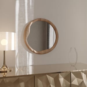 Mirror made of natural wood, Round wooden mirror, Aesthetic mirror, Entryway mirror, Abstract mirror, Unique bathroom mirror.