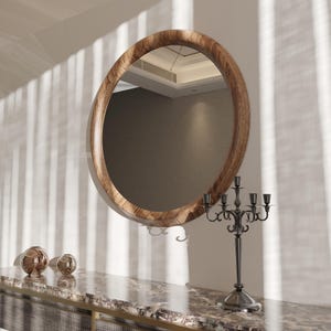 Mirror made of natural wood, Round wooden mirror, Aesthetic mirror, Entryway mirror, Abstract mirror, Unique bathroom mirror.