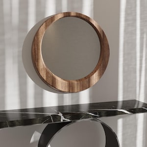Mirror made of natural wood, Round wooden mirror, Aesthetic mirror, Entryway mirror, Abstract mirror, Unique bathroom mirror.