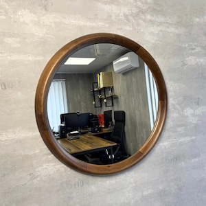 Mirror made of natural wood, Round wooden mirror, Aesthetic mirror, Entryway mirror, Abstract mirror, Unique bathroom mirror.