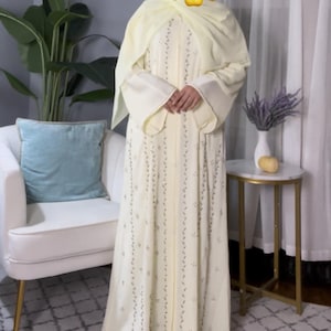 Hand Embellished Elegant Abaya, Occasion Wear Kaftan, Modest Islamic Dress, Formal Dubai Style Abaya for Eid, Wedding, Party