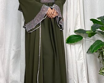 Chiffon Abaya 4-Piece Set: Dubai Style Islamic Dress with Hijab