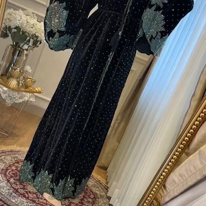 Velvet Abaya, Abaya for women, Dubai Abaya, Luxury crystal Abaya, niqah abaya, muslimah, wedding dress, Eid outfit, Ramadan gift