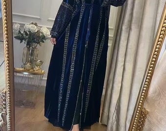 Velvet Abaya with Chiffon Hijab - Dubai Style Muslim Dress