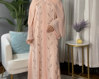 Hand Embellished Abaya: Elegant Kaftan Dress - Dubai Style