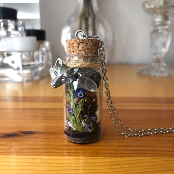 Evil Eye Banishment Spell Jar Necklace | Wearable Mini Spell Jar | Witchcraft Charm | Evil Eye Protection | Ward Evil, Return to Sender