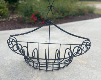 Vintage Black Wrought Iron Wall Hanging Metal Basket Planter