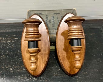 Vintage Wood Candle Sconces: Brown/Black Wall Decoration