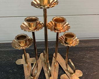 Candelabro vintage MCM Homco en tono cobre con 5 velas: candelabro extensible con forma de tulipán