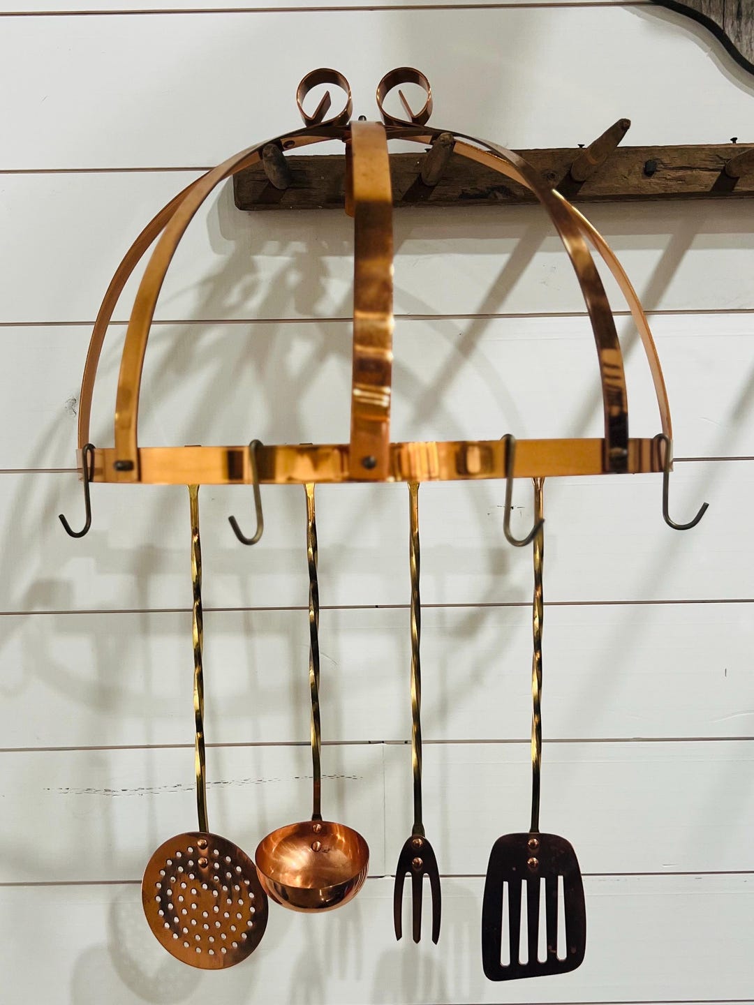 Solid Copper Pot Rack Vintage Half Crown Copper Pot Rack With Copper and Brass Utensils - Etsy