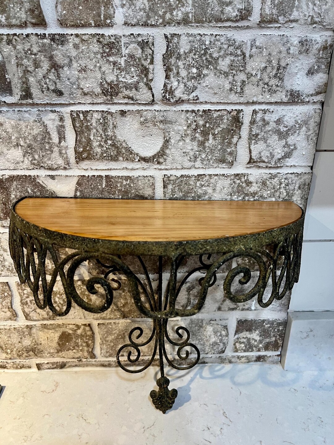Rod Iron Rustic Look Vintage Rustic Wrought Iron Metal and Wood Shelf, Ornate French Design ...
