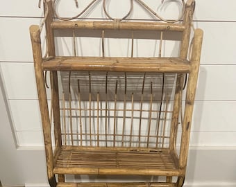 Vintage Tortoise Shell Bamboo Wall Shelf: 2-Tiered Tiki Style Display